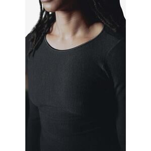 Baserange | Aid Long Sleeve Top in Black Stretch Cotton Ribbed Tee M/L